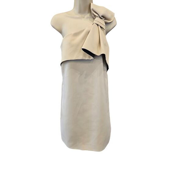 Halston Heritage Sand One Shoulder Sleeveless Dress formal prom 6 neutral midi - Picture 1 of 11